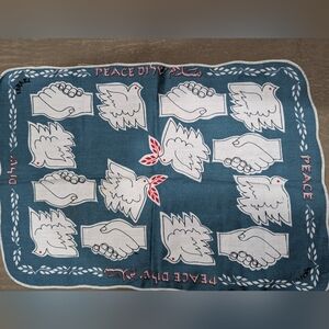 intage 1960's. Israeli Peace/Shalom Decorative Tea Towel in Blue and Red